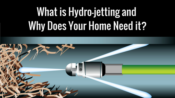 Illustration of hydro-jetting where specialized hose sprayer is clearing debris inside a pipe