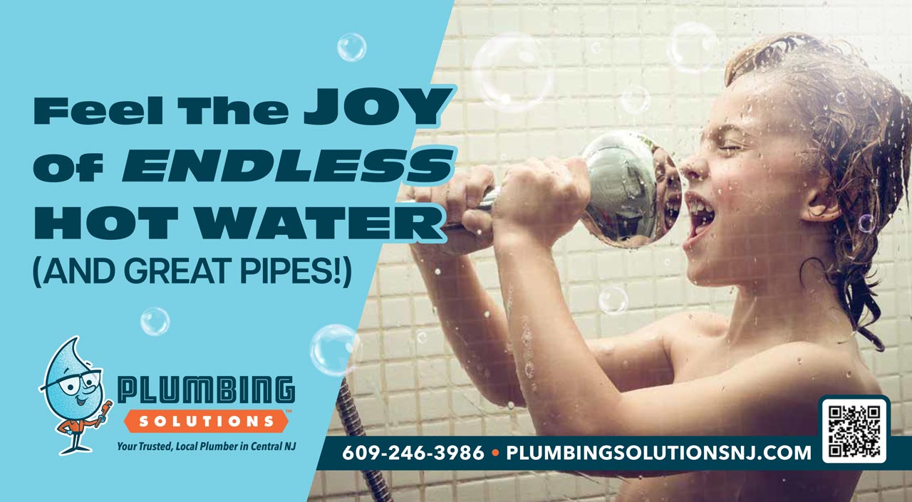 Plumbing Solutions Inc - April 2025 coupon - image of flooded basement with a dog holding a wrench and with the text, "I do sump pumps for April"